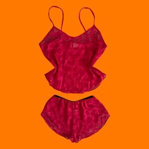 90's vintage red chiffon 2pc pajama lingerie set SMALL